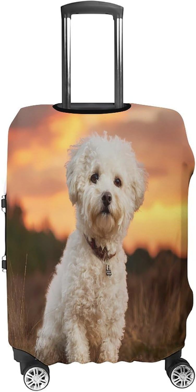 Bichon Frise Dog Sunset Funny Travel Luggage Case Cover Elastic Suitcase Protector Washable Baggage Covers Fits 19-32 Inch