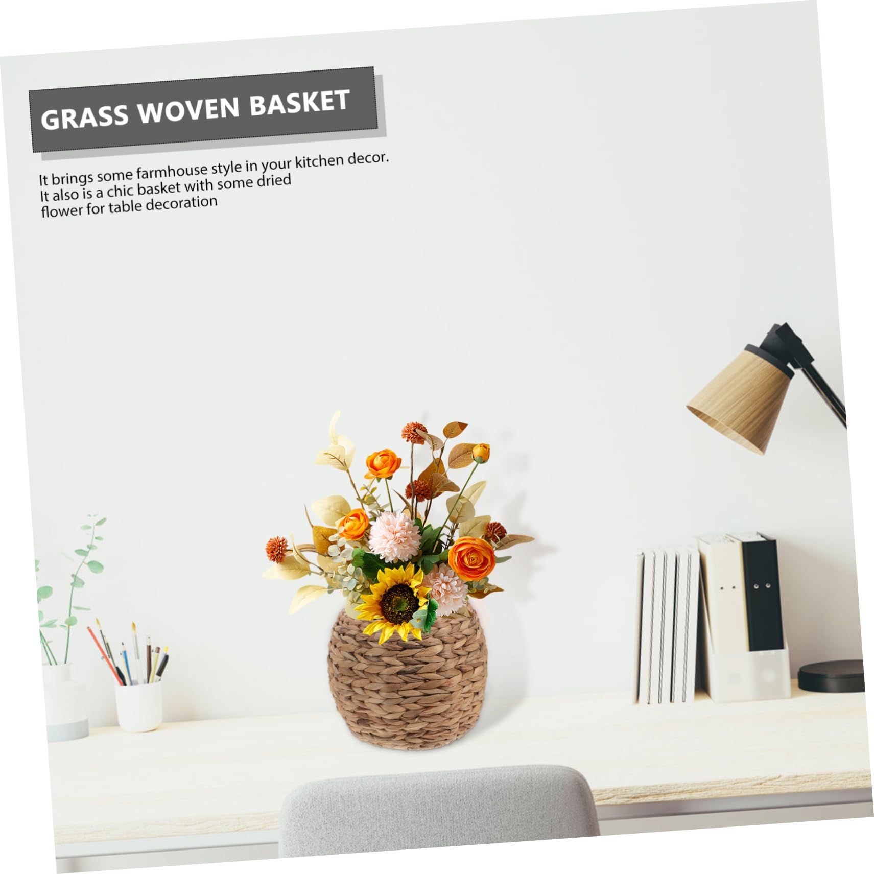 PRETYZOOM Cesta Tejida de Paja para Almacenamiento Cesta Organizadora de Fibra Natural para Artículos Diversos para Mesa de Escritorio o Decoración de Flores Casa