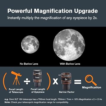Celestron X-Cel LX 2X Barlow Lens for Telescope Eyepieces 1.25