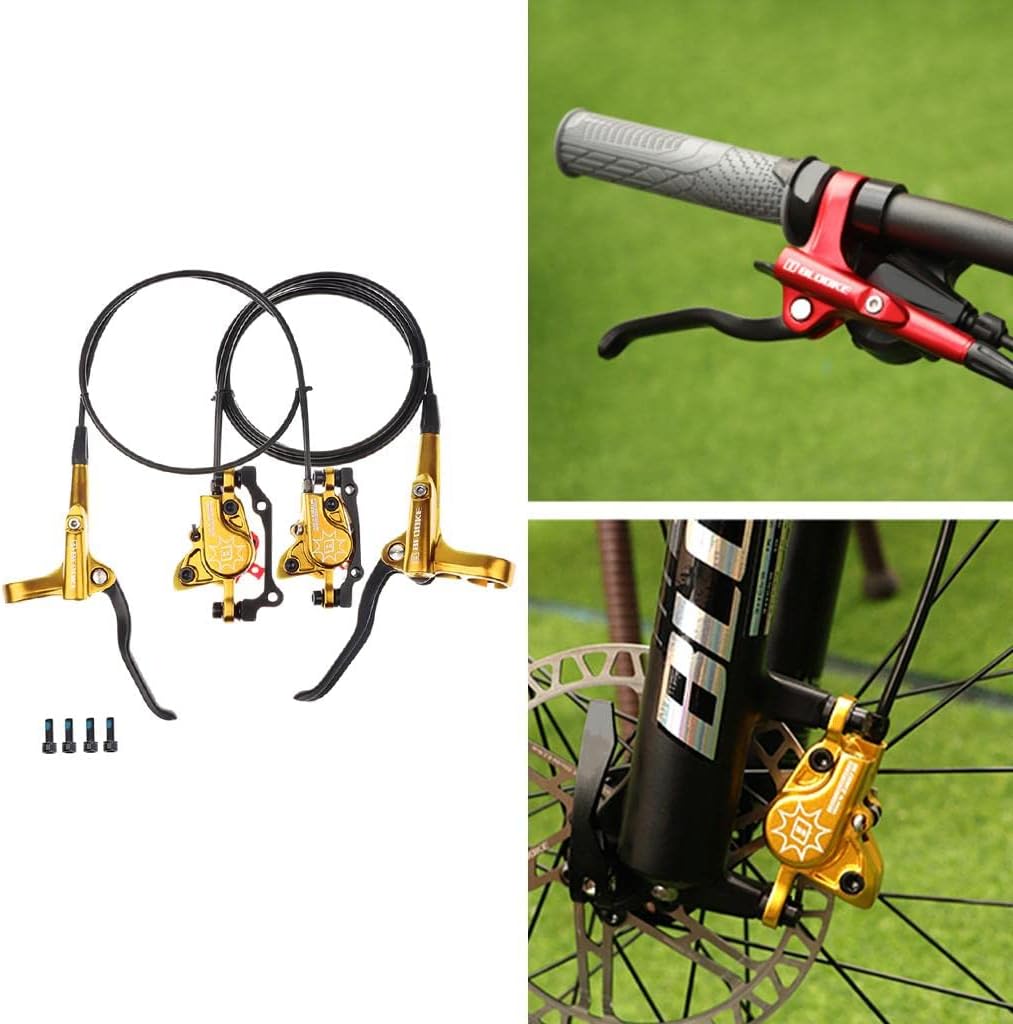 Mountain Bike Hydraulic Disc Brake Set, Efficient Braking in All Conditions, weight Aluminium Alloy, 160mm Rotors, Universal Fit, Bike Repair Parts - Gold L Rear R Front