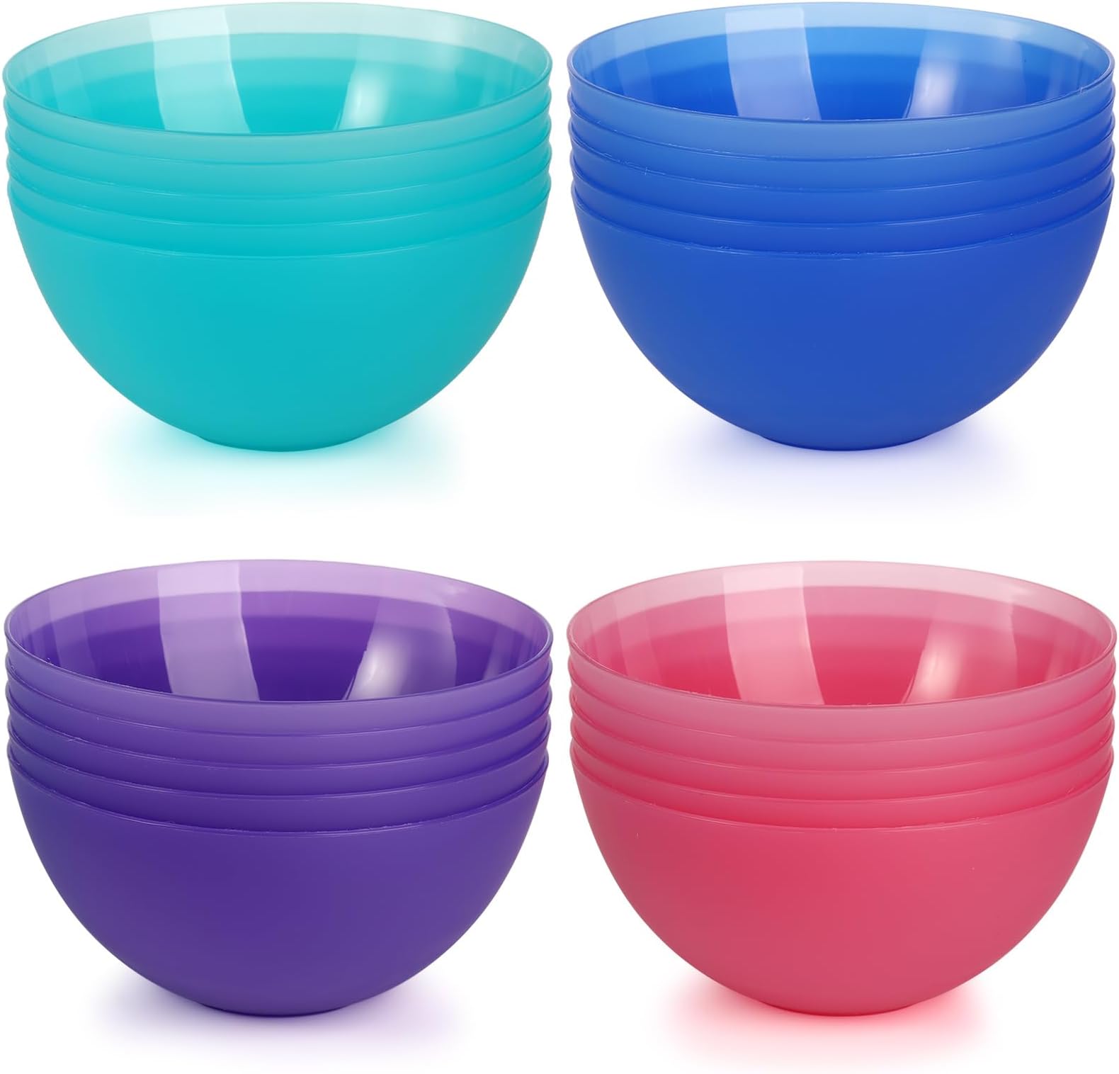 yarlung 20 Pack 24 Oz Plastic Salad Bowls, 6 Inch Snack Bowls Lightweight Cereal Bowls Set for Pasta, Soup, Rice, Clear 4 Colors