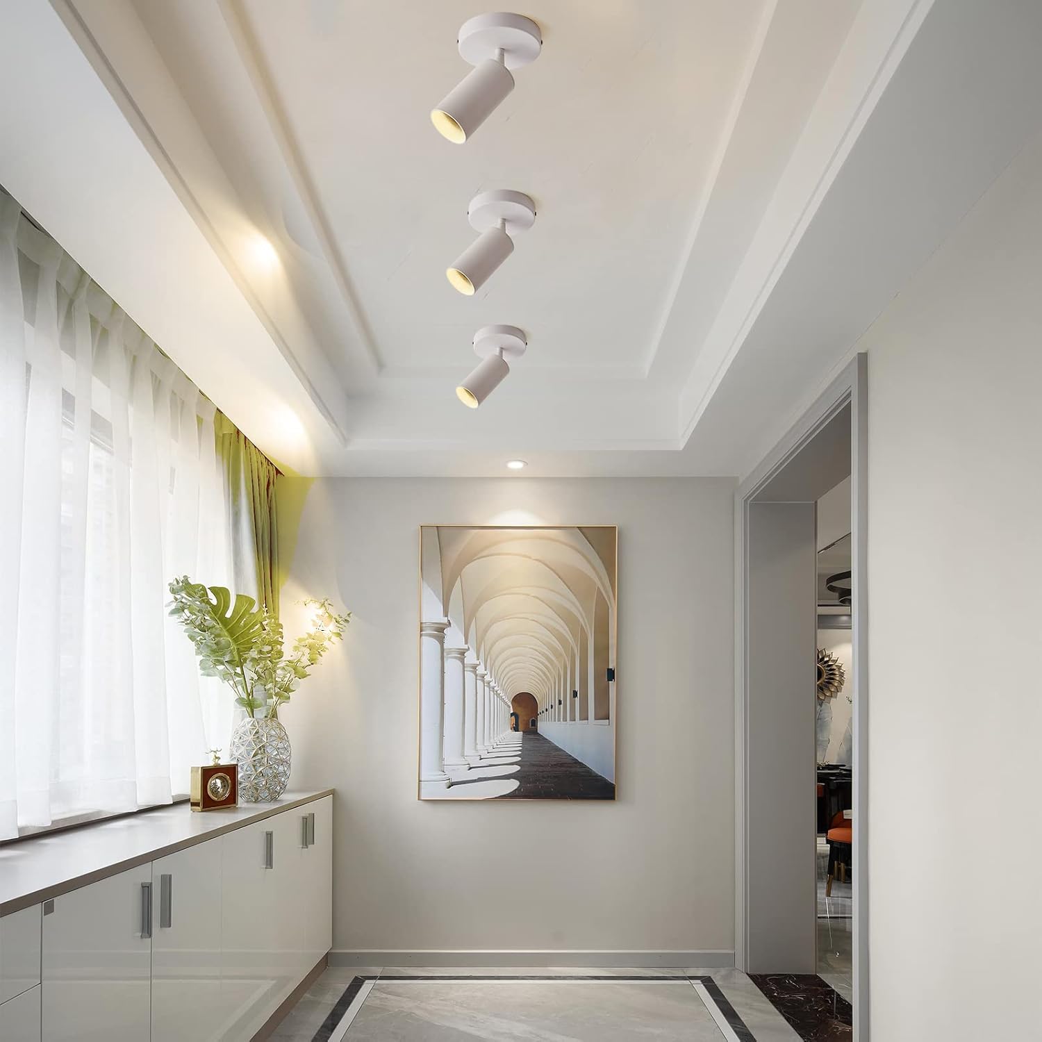 Track Lighting Ceiling Spotlight, White Ceiling Light Fixture, Gu10 Ceiling Spotlights Indoor Angle Adjustment Modern Wall Lamp for Living Room, Gallery, Cabinet, Hallway, Bedroom 2 Packs