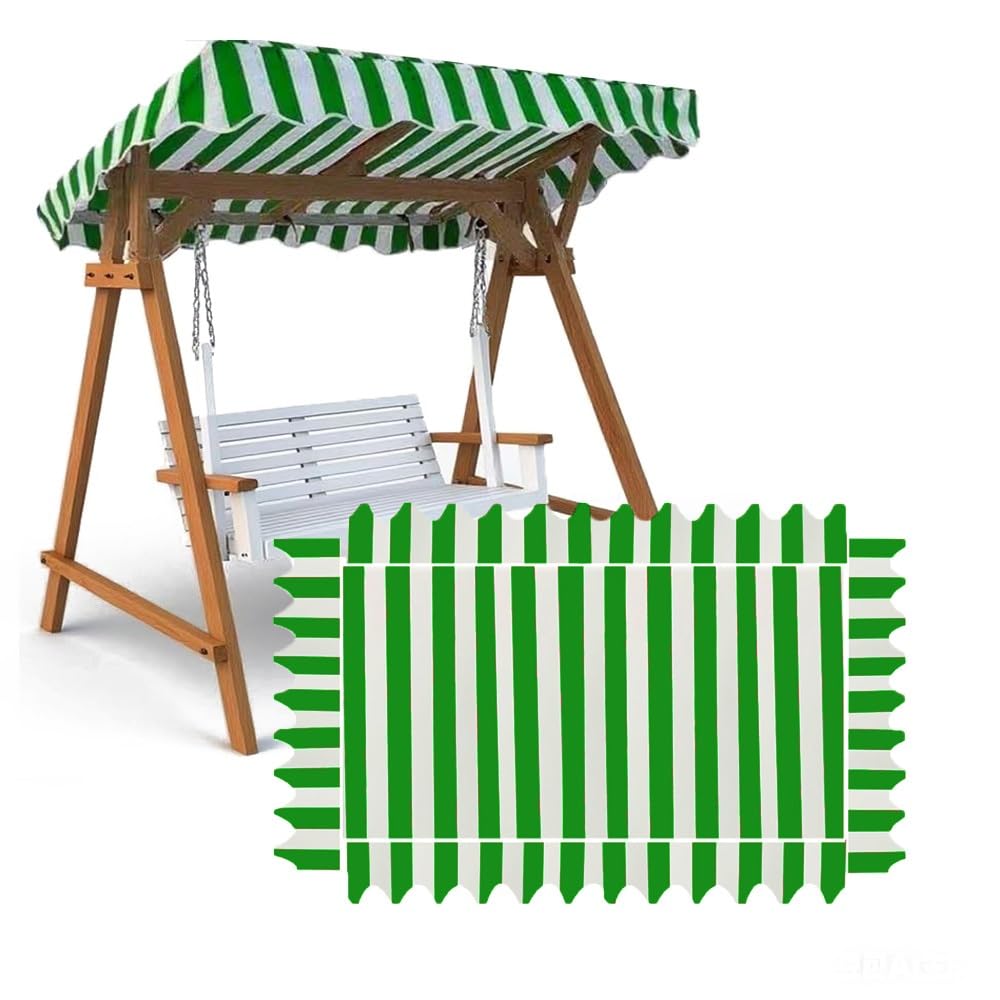 Toldo de repuesto para columpio de patio, toldo de lona a rayas impermeable para banco al aire libre, silla deslizante, 69 x 43 pulgadas (rayas verdes), cubierta duradera para columpio