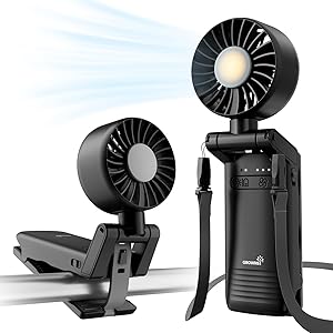 GROWNSY Portable Stroller Fan with Clip | Foldable Mini Fan for Baby Carrier | Small Handheld Fan with Soft Night Light | Rechargeable 4-Speed Baby Fan for Travel/Desk/Bed/Backpack/Car Seat (Black)