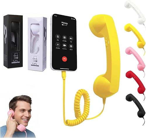 Retro Phone Handset, 2026 Upgrade Retro Phone Handset Wired Vintage Telephone Receiver with Mic & Speaker for iPhone Android