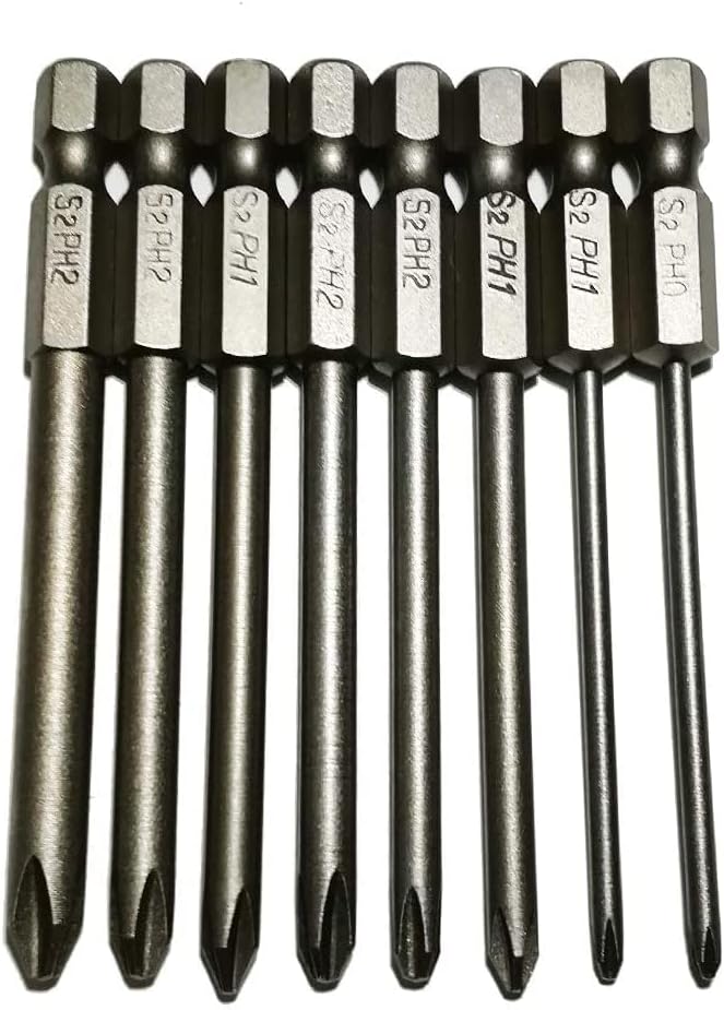 YDLQWCZ Phillips Screwdriver Bits Set 8pcs includ PH0 PH1 PH2 Screw Head 3Inch Length Cross Bit 1/4 Inch Shank Hex(8pcs Phillips Head 75mm)