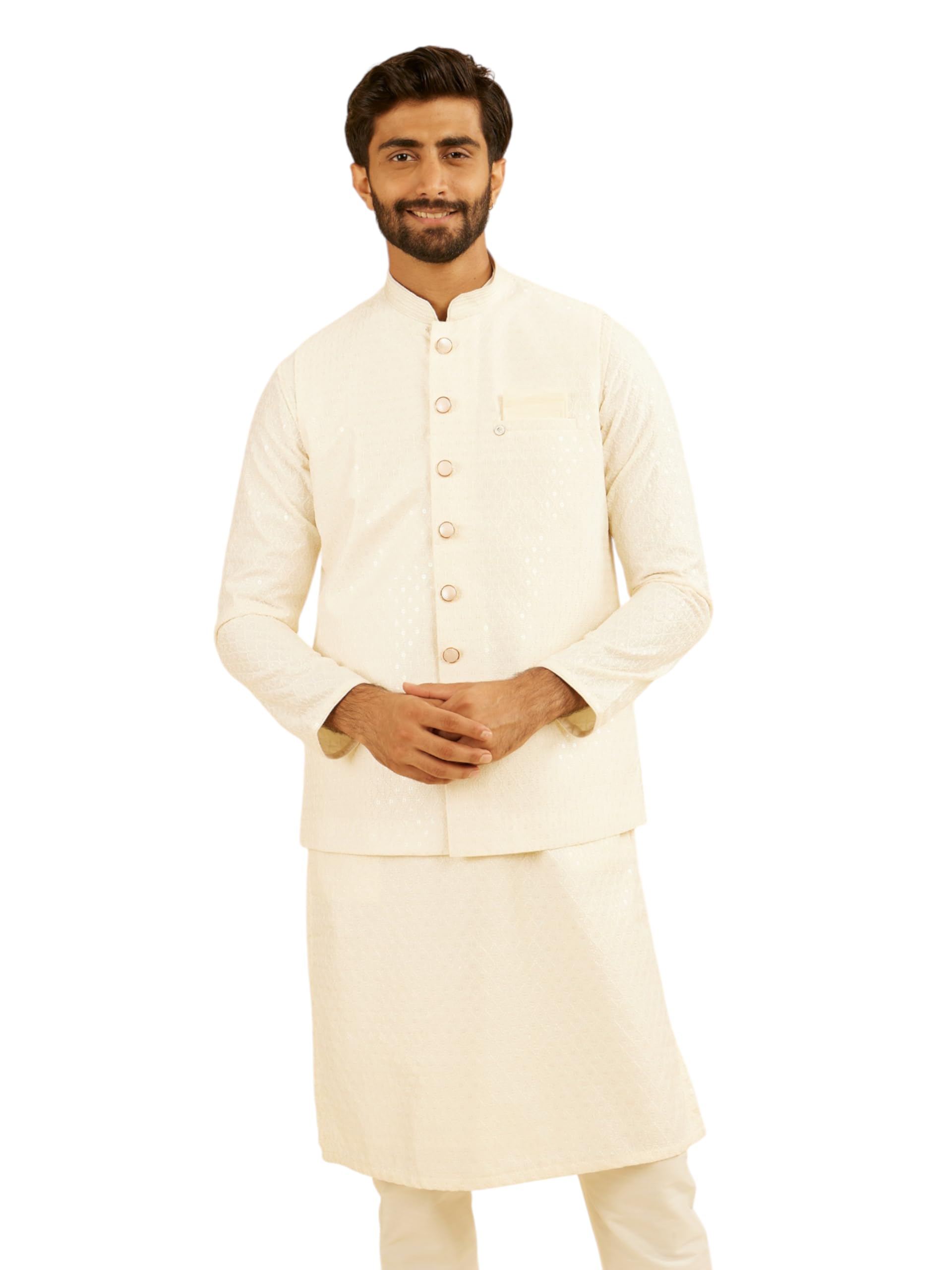 manyavar Men's Art Silk Thread Embroidered|Sequinned Nehru Jacket (1pc)-picture-17