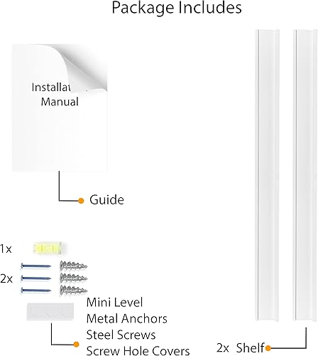 Miniatura 7 de WALLNITURE moderno estante de repisa de pared flotante para portaretratos, color blanco, 46", juego de 2