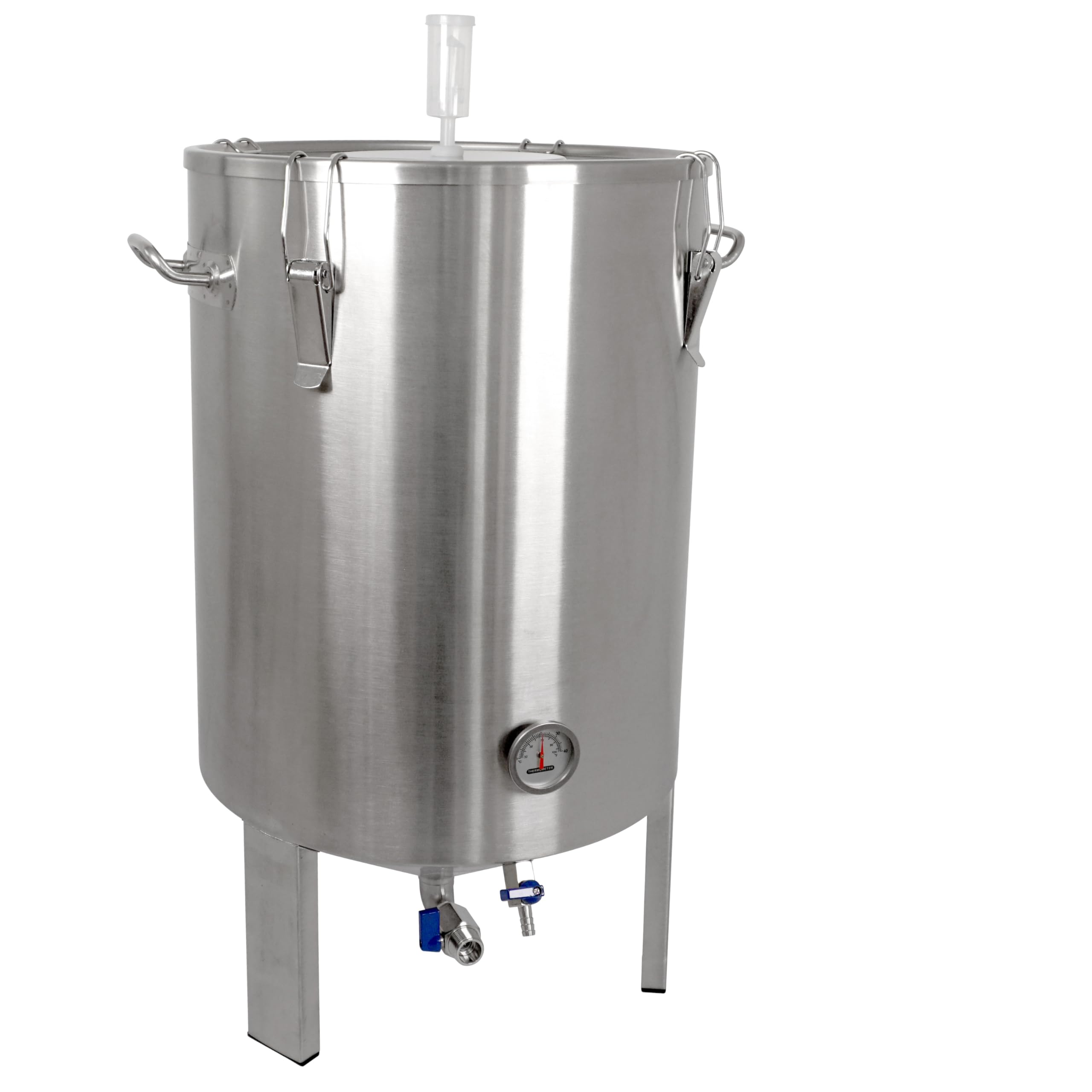 Edelstahl Gärbehälter Gärtank Fermenter 60 Liter mit Isolier-Mantel | konischer Boden-Restauslauf, Gärröhrchen, Innen-Thermometer, Hefe-Vergärung bei Wein, Bier, Most Saft-Fermentation