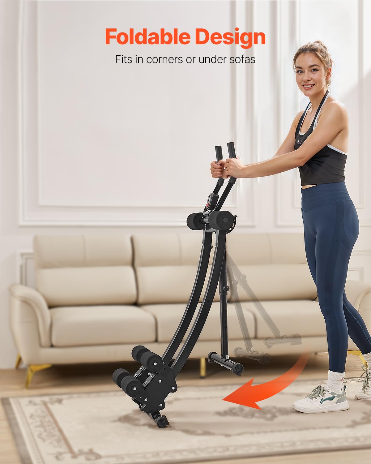 VEVOR AB Workout Machine, Attrezzatura per Core Allenamento Addominale a Doppio Binario, Capacità 200 kg, Allenamento Forza Ab Cruncher, Attrezzo Pieghevole Regolabile per Palestra Esercizi Fitness