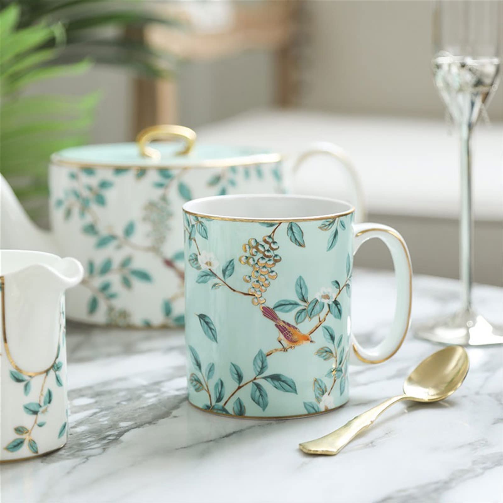 Filiżanki 350ML wykwintny kubek z porcelany kostnej kubek do mleka owsianego ręcznie malowany kubek śniadaniowy do kawy odpowiedni do domu i biura Filiżanka Napój Kawy