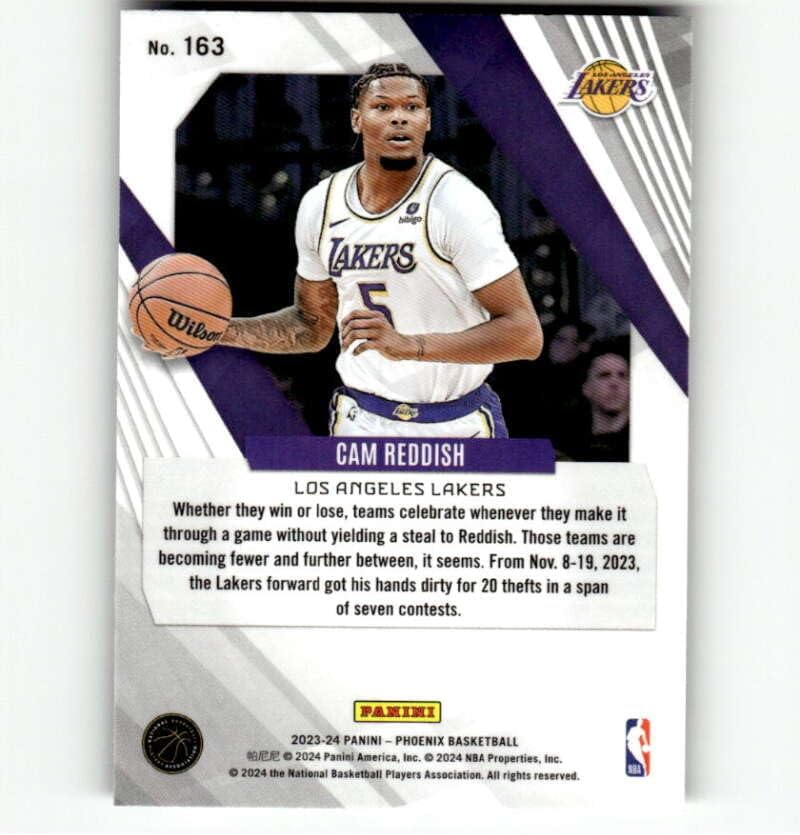 Miniatura 2 de Cartas coleccionables de la base de baloncesto Panini Phoenix #163 Cam Reddish Los Angeles Lakers NBA 2023-24