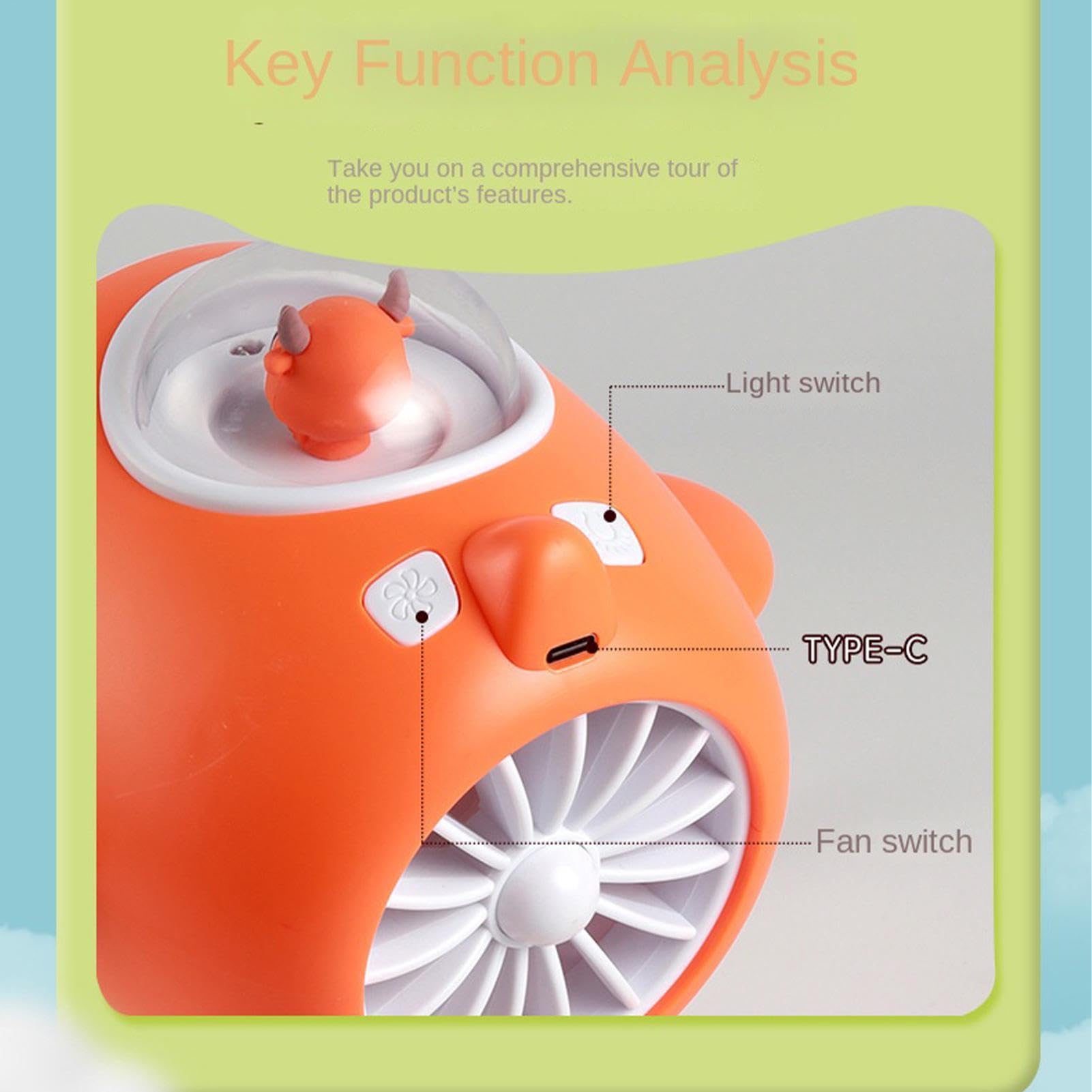 Generisch Ventilatore per passeggino con luce LED regolabile a 3 livelli | Ventilatore a mano per bambini, ragazzi, viaggi, parco, shopping, campeggio, casa, auto, asilo dei bambini, estate