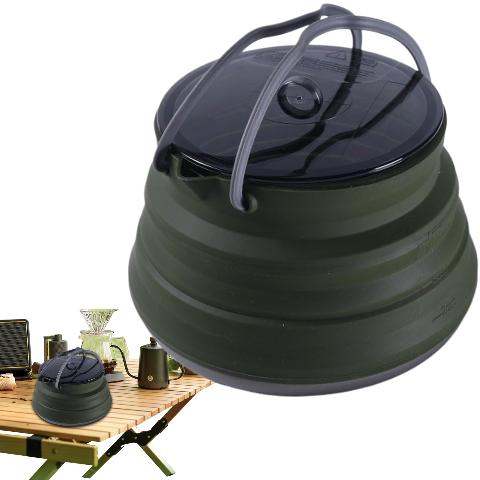 Pentola da campeggio in silicone, caffettiera pieghevole in silicone, grande capacità, resistente al calore, strumento leggero, ideale per escursioni, viaggi, cucina all'aperto