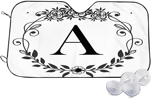 Miniatura 7 de Parasol personalizado para parabrisas de automóvil, ajuste universal, diseño de flores, letra Z, mantiene tu vehículo fresco, reflector de calor