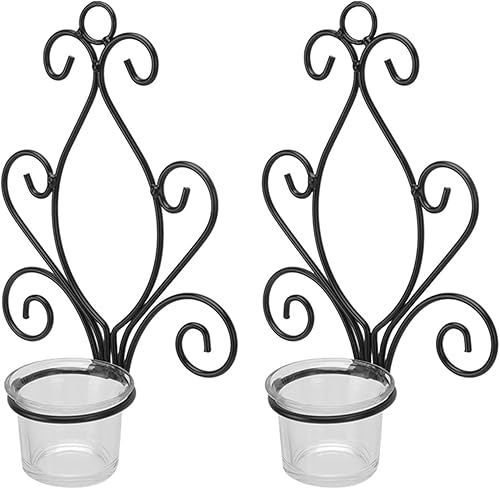 Juego de 2 portavelas de metal para colgar en la pared, estilo europeo, candelabro de pared para dormitorio, sala de estar, pasillo, 5.6 x 7.2 x