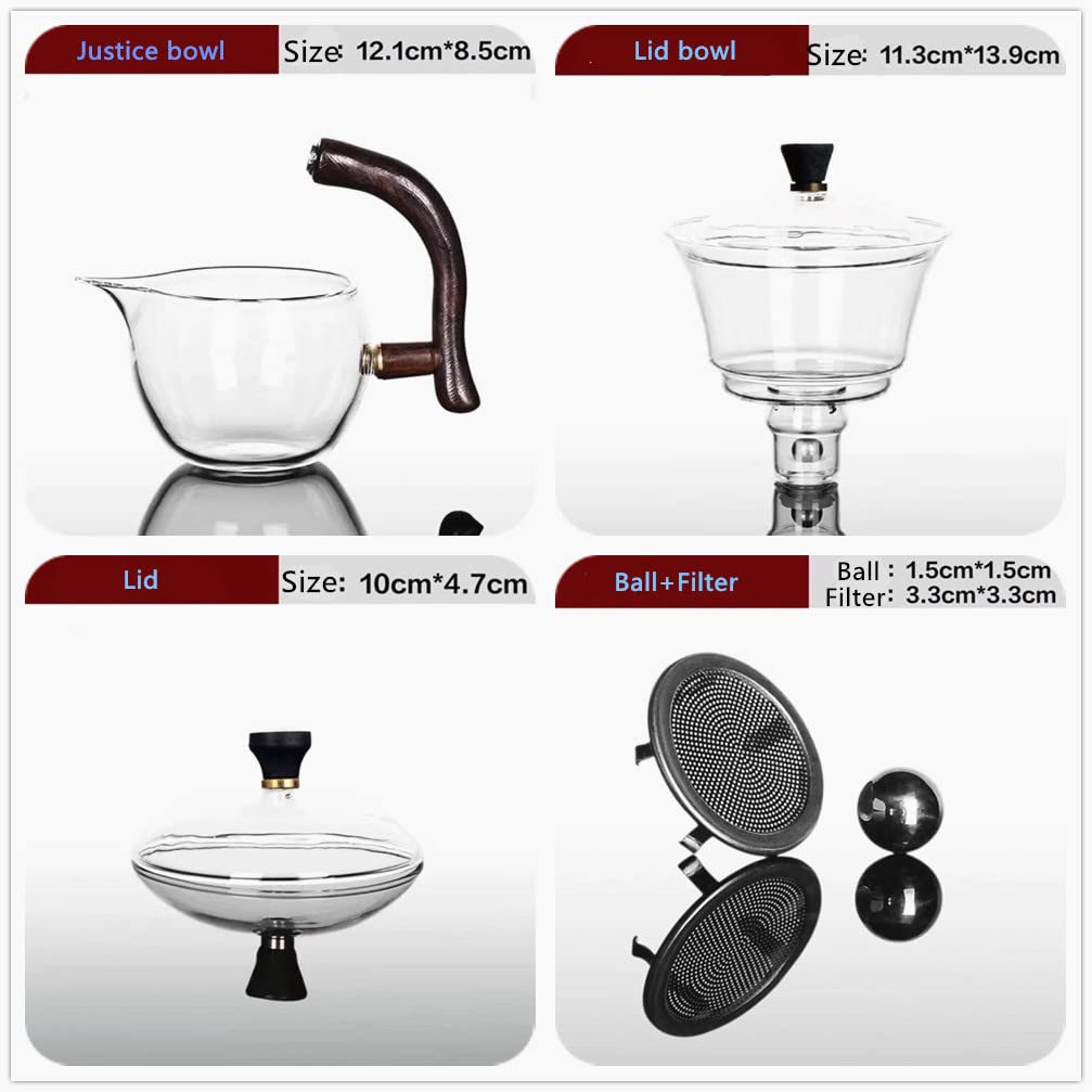 Halbautomatische Glas-Teekanne, 0.7 Liter, mit 6 Schüsseln, drehbare Abdeckung, Schüssel für Wasserfluss, Holzglas-Teekanne, Set mit 6 Schüsseln