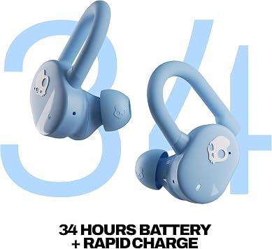 Skullcandy Push Play Aktif Kulak İçi Kablosuz Kulaklıklar, 34 Saat Pil, Farkında Kalma Modu, Mikrofon, iPhone Android ve Bluetooth Cihazlarıyla Çalışır - Tiki Mavisi