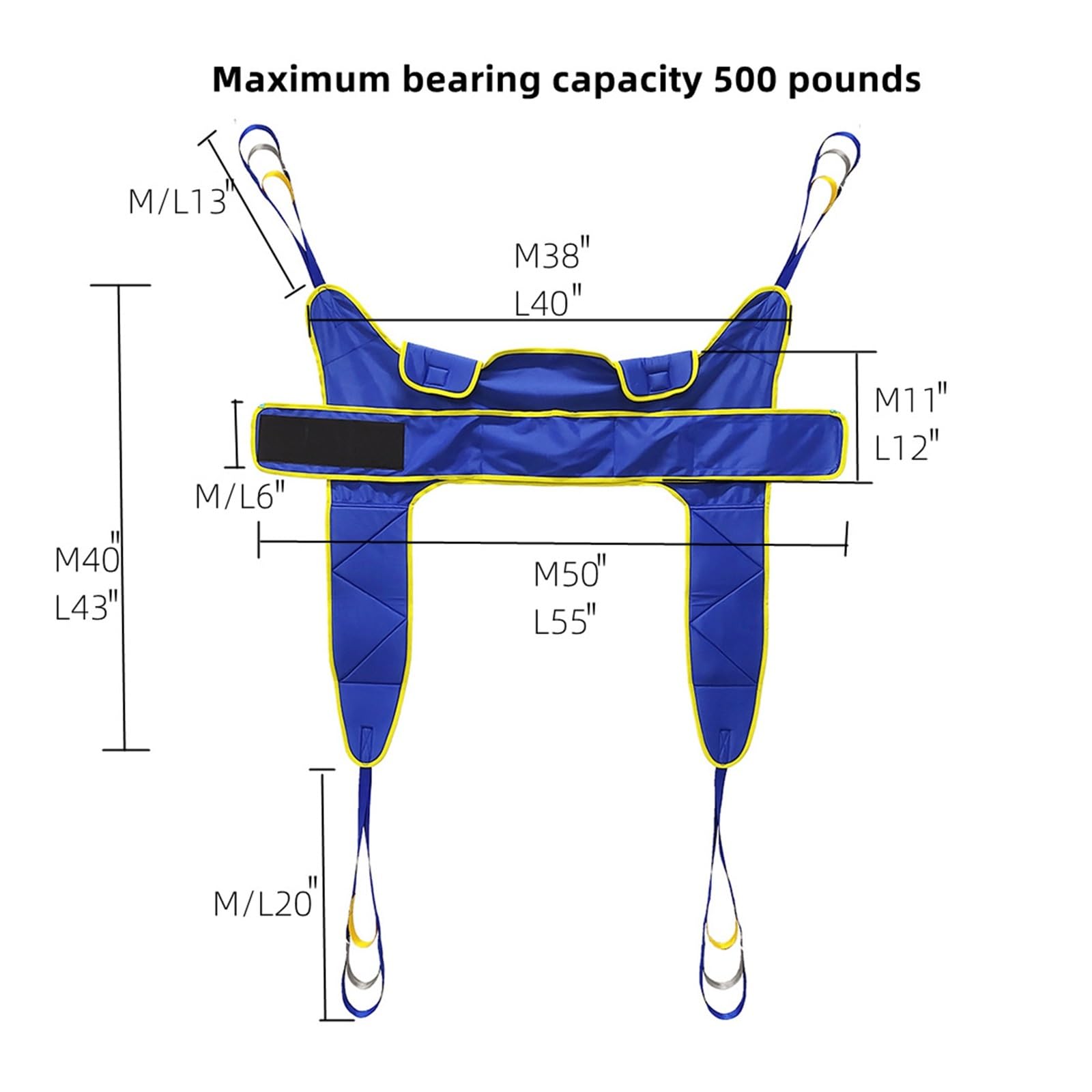 Arnés de Traslado Ajustable para Pacientes - Diseño con Espalda Abierta, Capacidad 227 kg, Sistema de 4 Correas - Ideal para Transferencias Sedentes e Higiene Personal - Talla M/L
