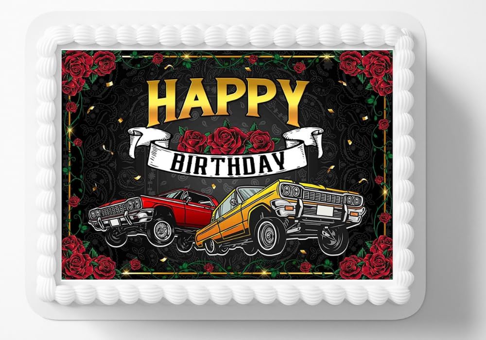 Low Riders Car Club, Latin Oldies Chicana Chicano Homie Edible Image Edible Birthday Cake Topper Frosting Sheet Icing Paper Cake Decoration Edible