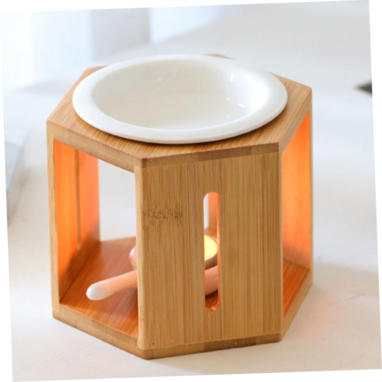 Keramische Duftlampe mit Teelicht Aromabrenner aus Bambus Braun Dekorativ und Robust für Yoga Raum und Küche
