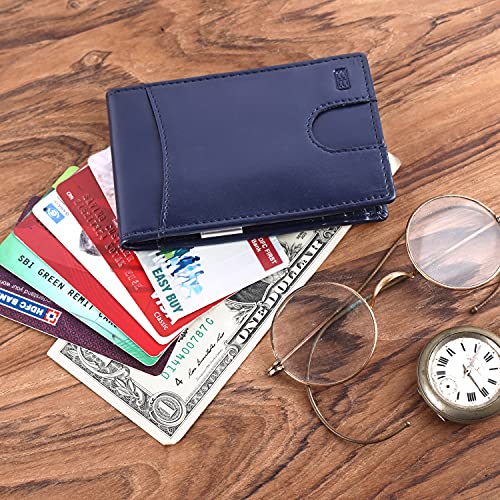 Image of Brooklyn Bridge Money Clip Wallets for Men Vegan Leather Smooth Blue - Slim RFID Protected Card Holder, Stylish Front Pocket Wallet with Cash Clip, Lightweight Gift for Him