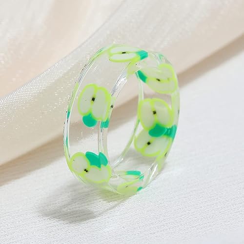 Miniatura 9 de 12 piezas de resina anillos de frutas conjunto indie anillos estéticos de verano colorido plástico transparente acrílico anillos lindo fresa kiwi