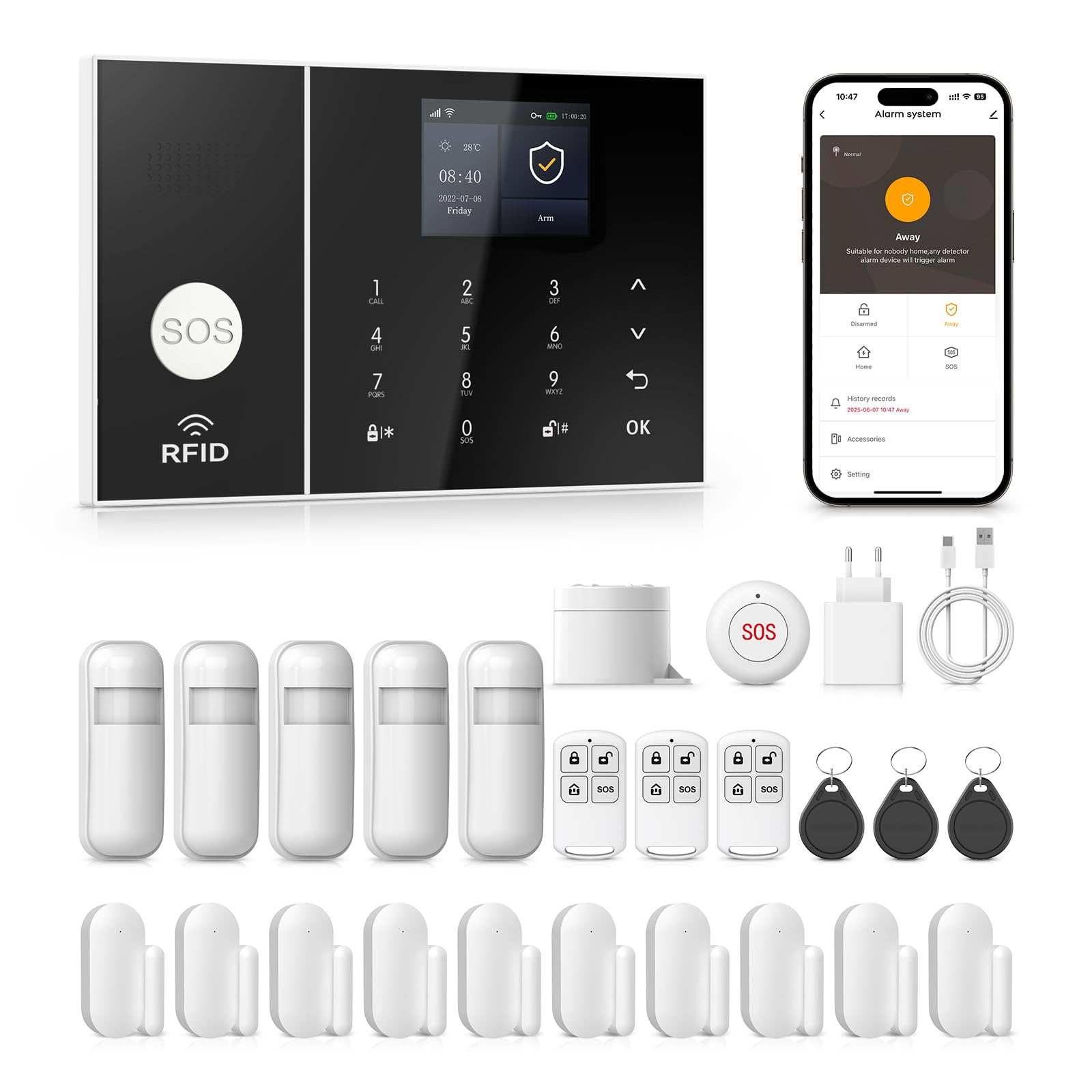 PGST Kit Alarma Casa con Aviso al Movil, Sistema de Alarma para Casa WiFi y gsm sin cuotas con Pantalla 2.4” y Batería de 1000 mAh,Aplicación Tuya Smart Life, Alexa y Google
