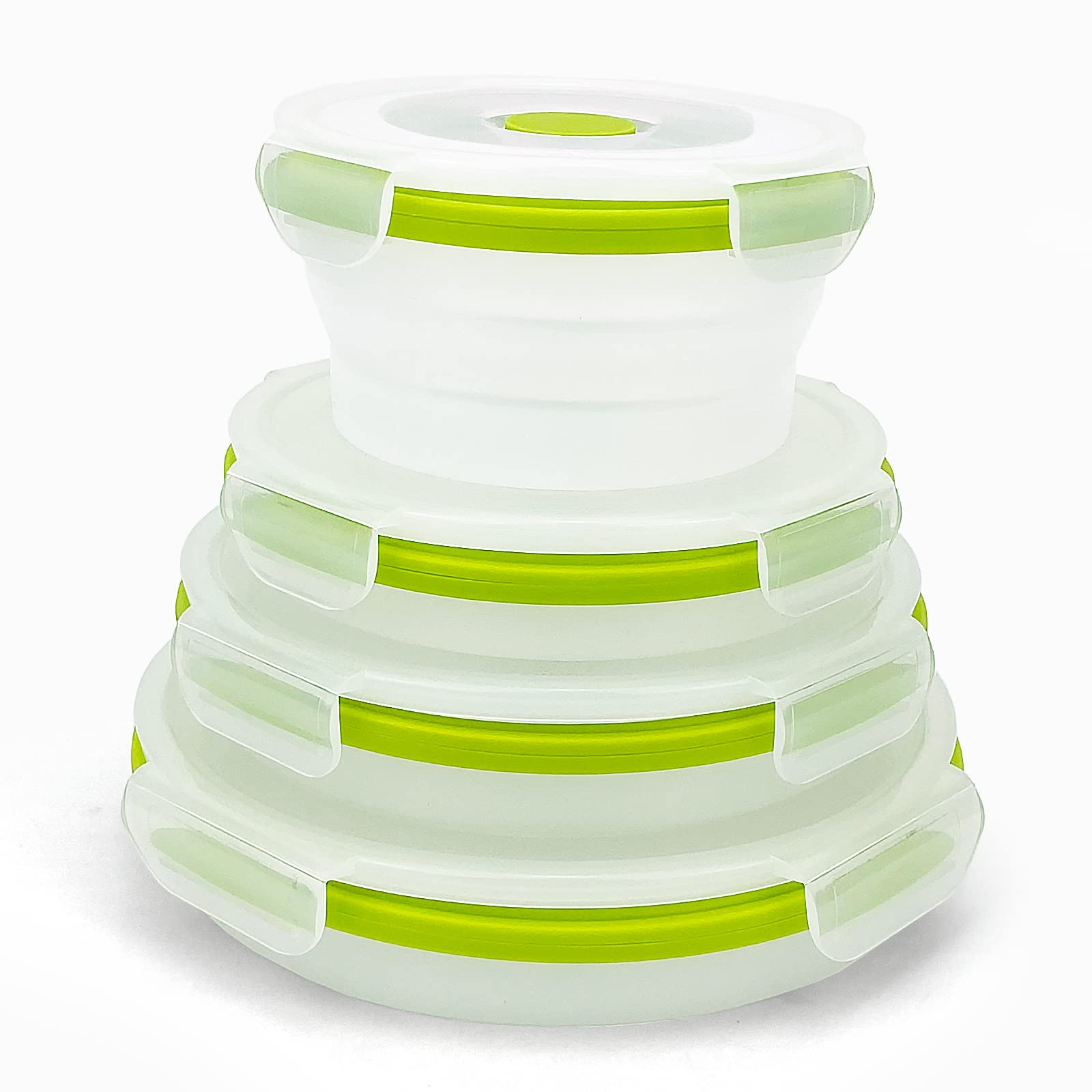 CARTINTS Reusable Collapsible Bowls for Camping, Silicone Food Grade Storage Containers, Silicone Lunch Containers for Microwave, Freeze or Store, Leakproof, Set of 4,Green