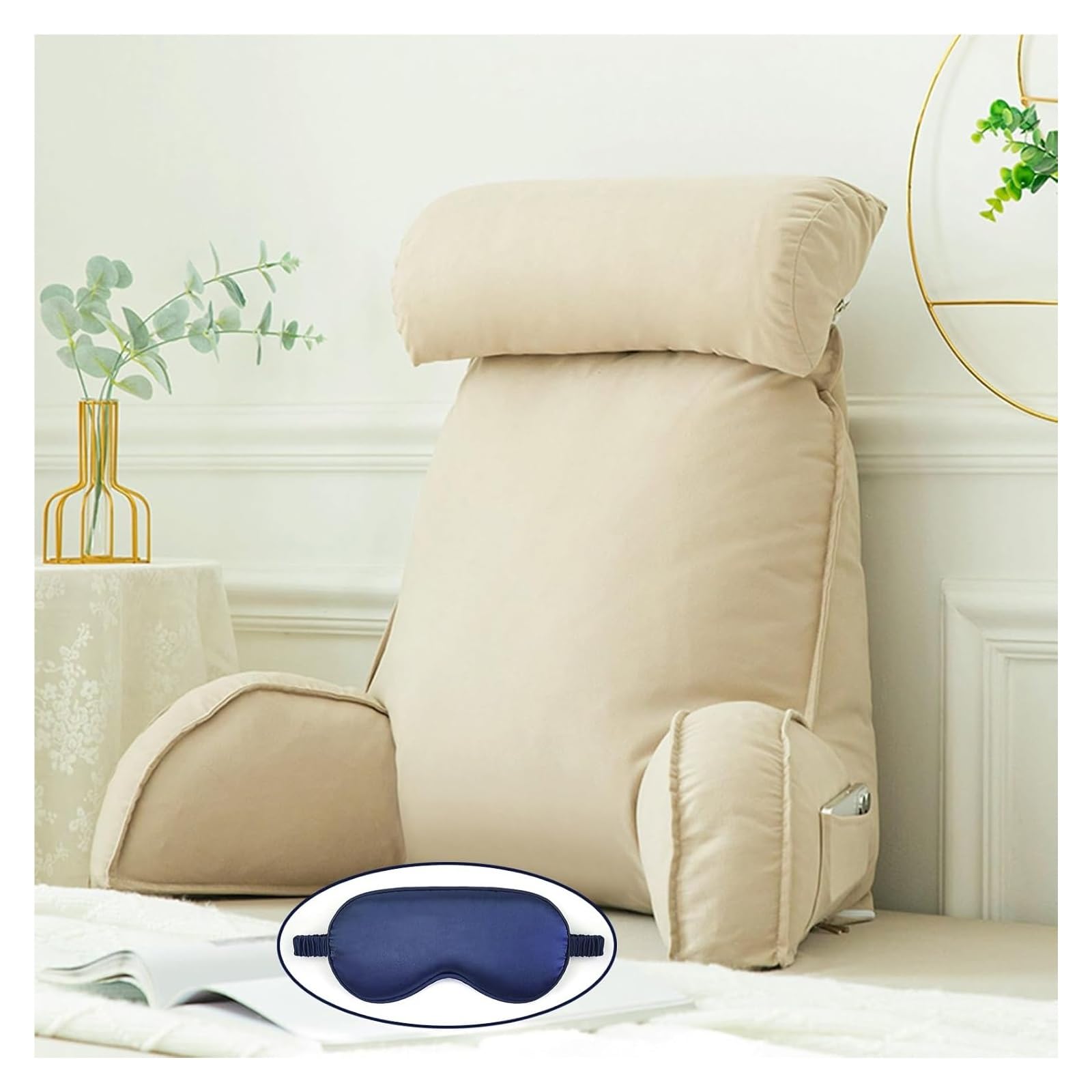 Iulgfsc Four Seasons Beige Reading Pillow， Reading Pillow With Arm Support,Lumbar Cushion