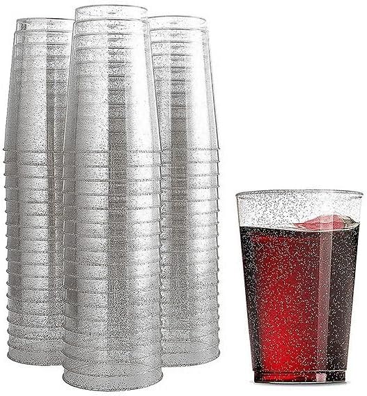 Homéa, Set of 20 Reusable Plastic Glasses 20 cl Glitter Silver