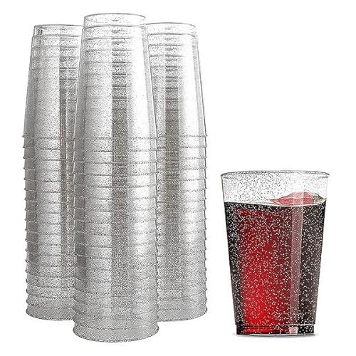 Homéa, Set de 20 Verres en Plastique Réutilisable 20Cl Paillete Argent