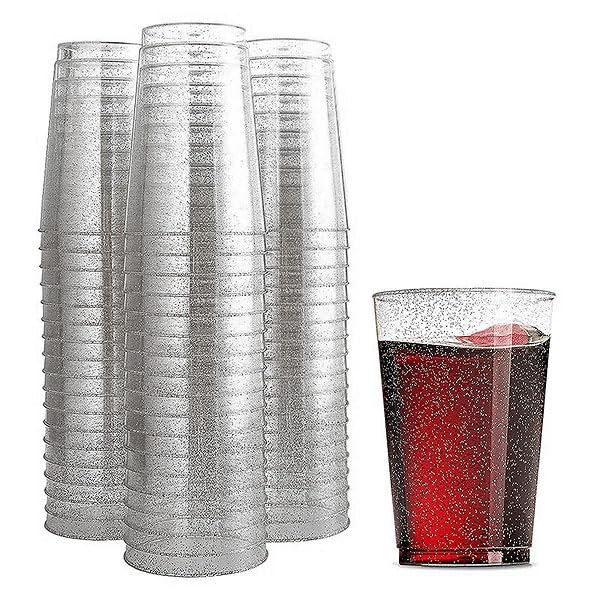 Homéa, Set di 20 bicchieri in plastica riutilizzabili 20 cl, glitter argento