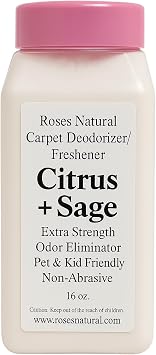 Carpet Deodorizer Powder Citrus + Sage Scent, Long-Lasting Odor Eliminator, Pet & Kid Friendly, 16 oz