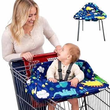 Pozico 2-in-1 Shopping Cart Cover for Baby High Chair Cover, Grocery Cart Cover, Machine Washable with Portable Cloth Bag Baby Cart Seat Cover for Boys & Girls Dinosaur Design