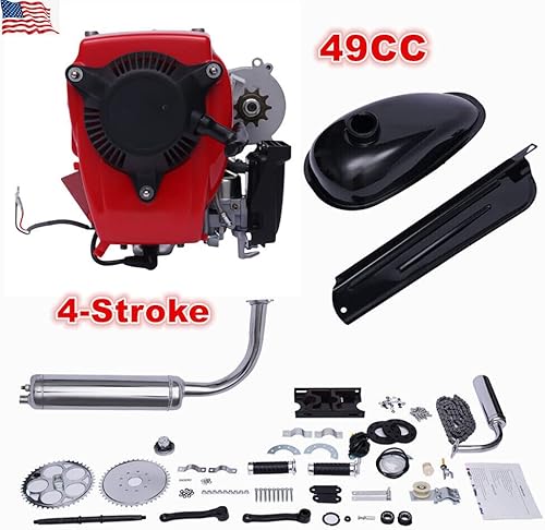 Vista 2 de Kit de motor de bicicleta motorizada de gasolina de 4 tiempos, 49 cc, motor de motor, transmisión por cadena, monocilíndrico, transmisión por