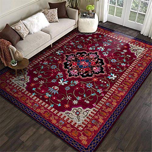 Xiaosua Assorbente Tappetto Tappeto Decorativo da Salotto Floreale Vintage in Stile Etnico Vintage, Moquette Lavabile in Lavatrice a Buon Mercato Facile da Curare Divano Scendiletto 140x200cm