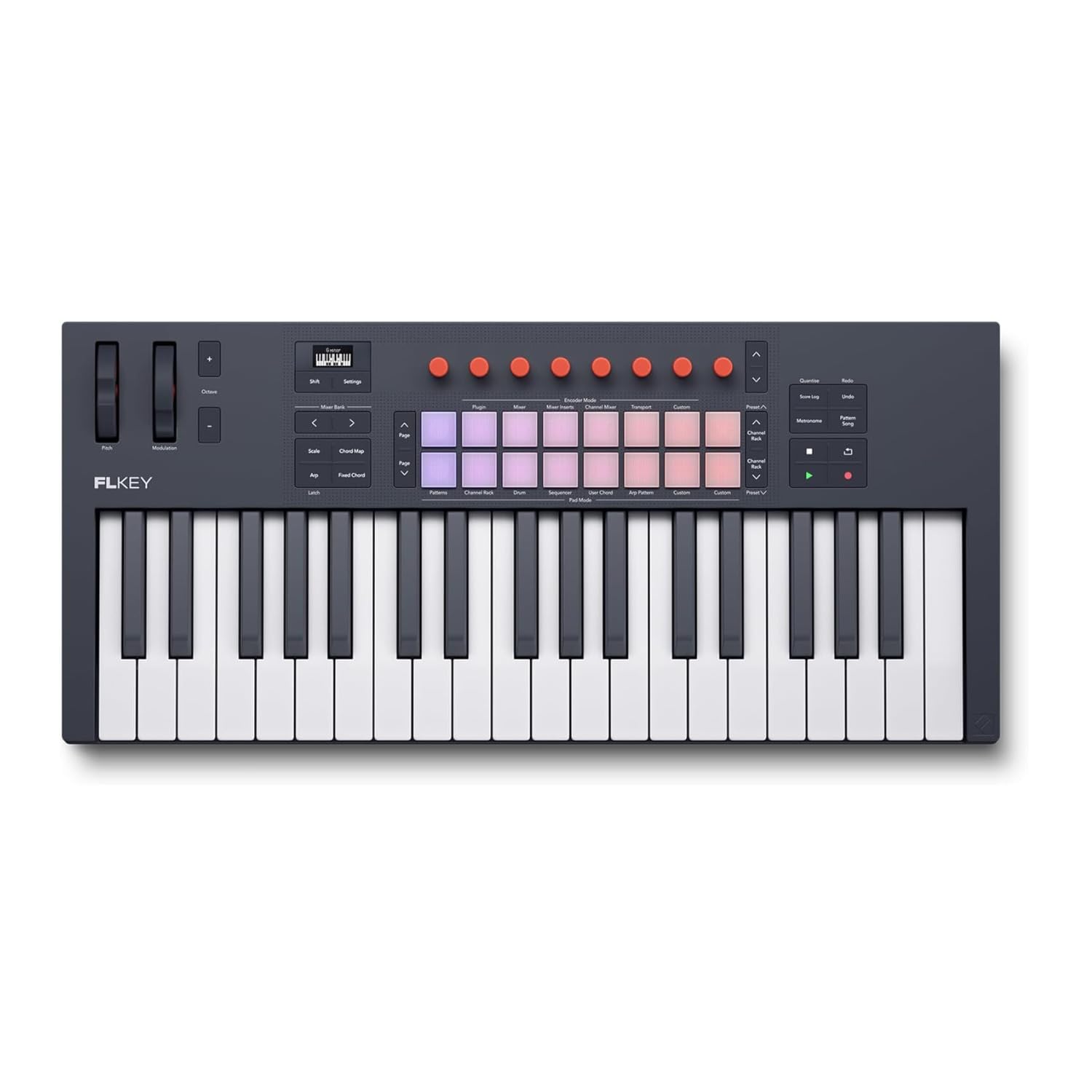 Novation FLkey 2 37 — Teclado controlador MIDI para FL Studio. Crea ritmos con teclas tamaño completo, USB, ruedas de tono y modulación, 16 pads de percusión y arpegiador. Incluye 6 meses de FL Studio