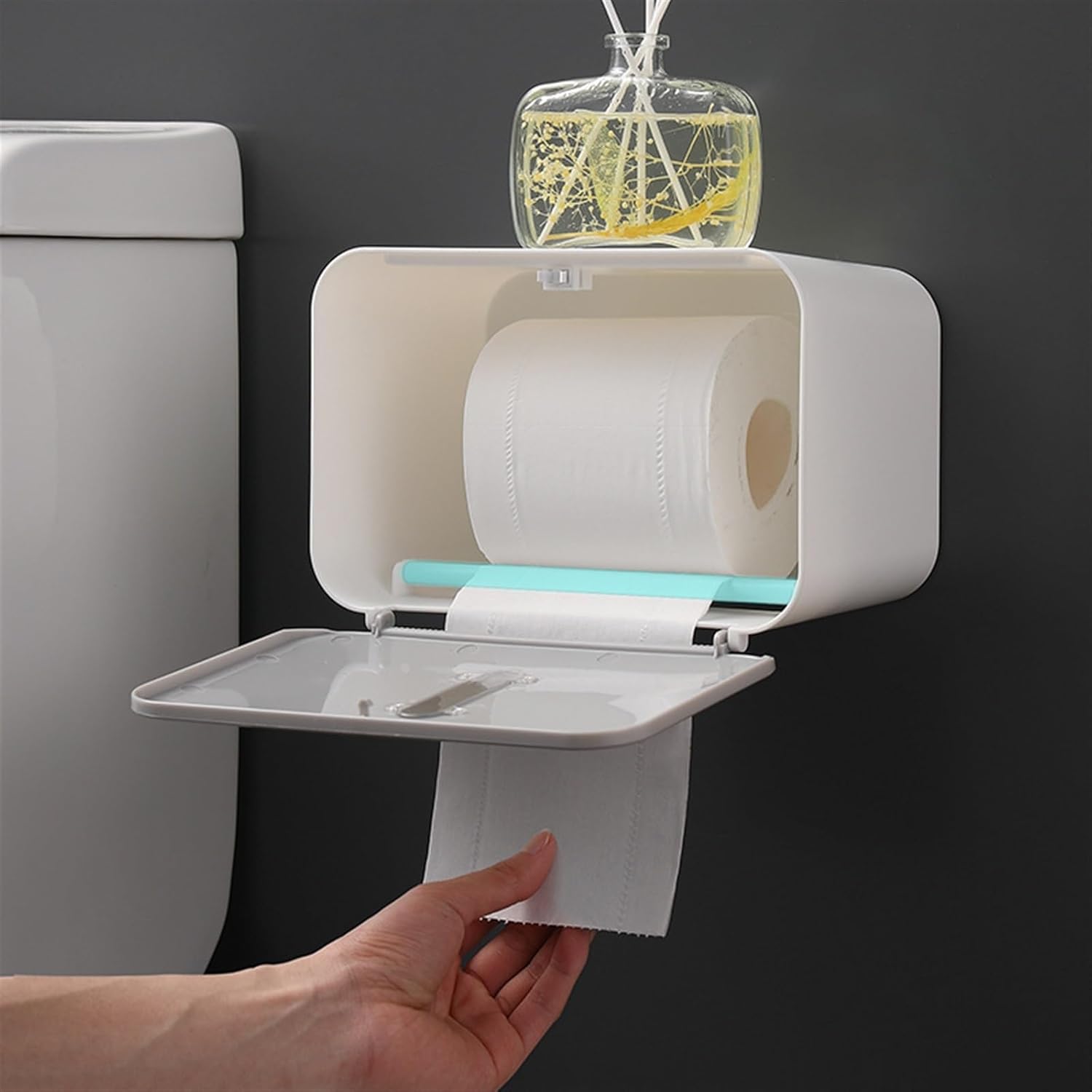 ティッシュボックスホルダー パンチフリー トイレットペーパーホルダーボックス、壁取り付けティッシュ収納ボックス 棚と引き出し付き 浴