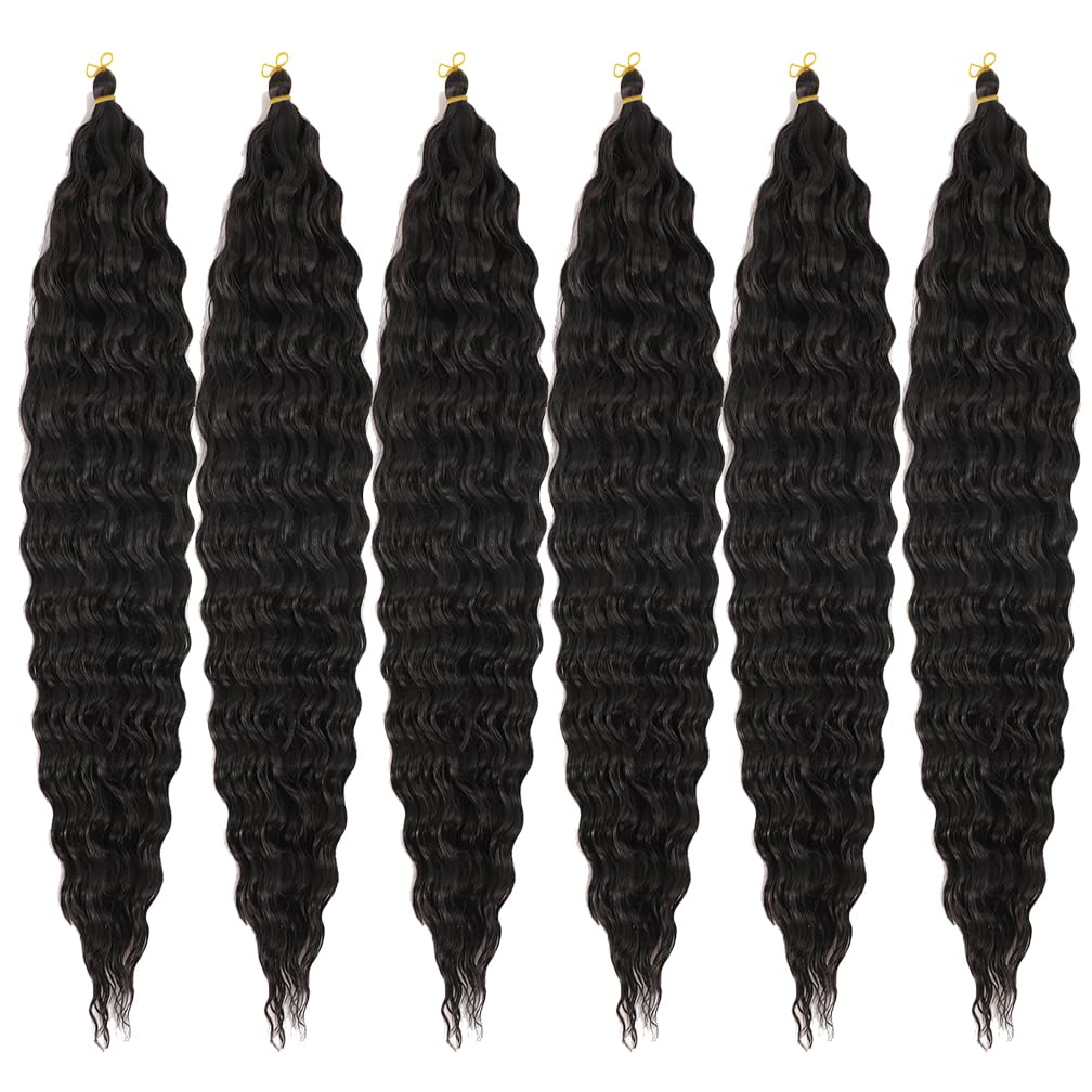 Ocean Wave Crochet Hair 30 Inch Deep Wave Braiding Hair Black Long Curly Crochet Braid Hair Extensions(1B-6Pcs)