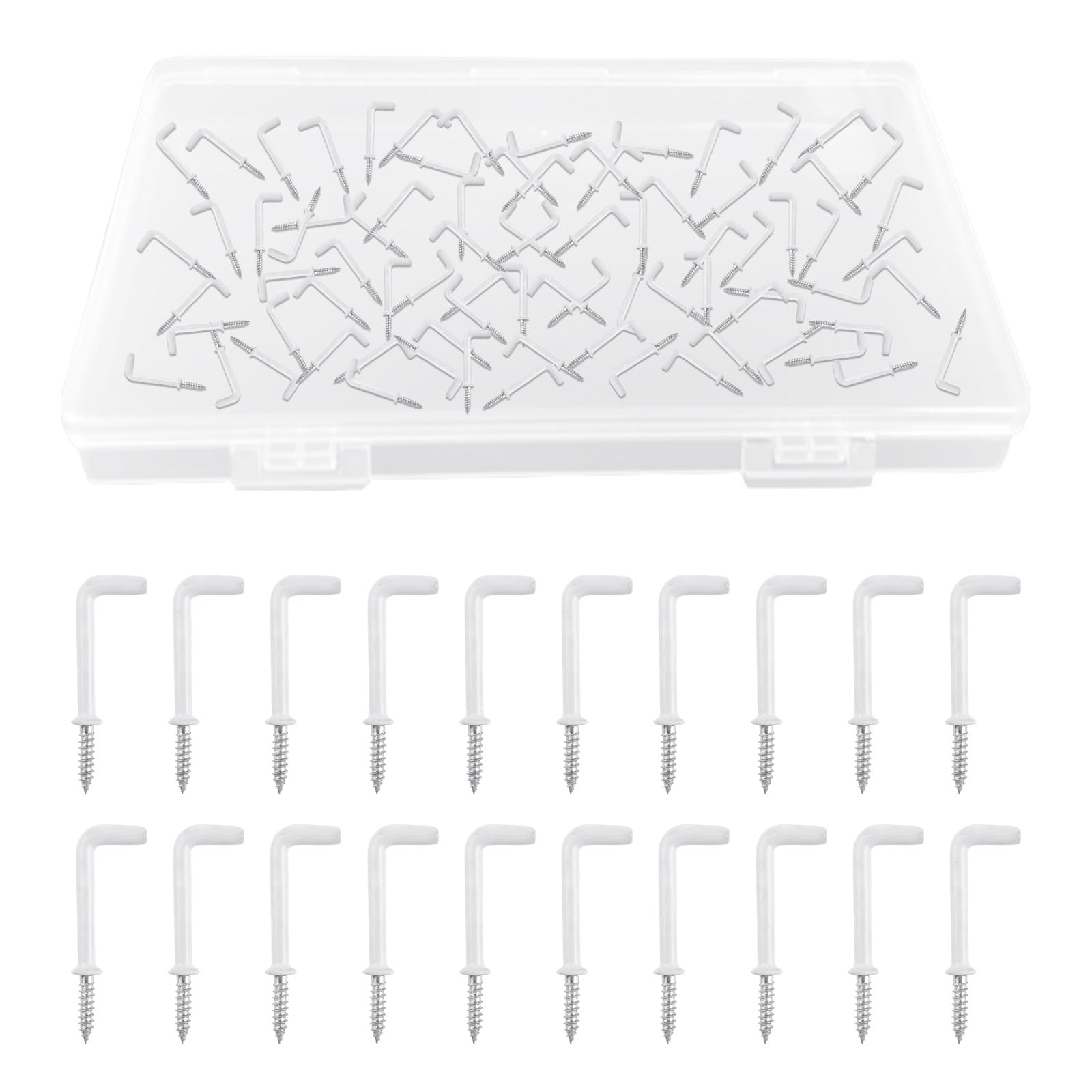 UFURMATE 80Pcs Screw in Hooks L Shaped Hooks with White Plastic-Coated Surface Shouldered Dresser Cup Hooks Right Angle Hooks Self Tapping Screw Hooks for Indoor and Outdoor Hanging