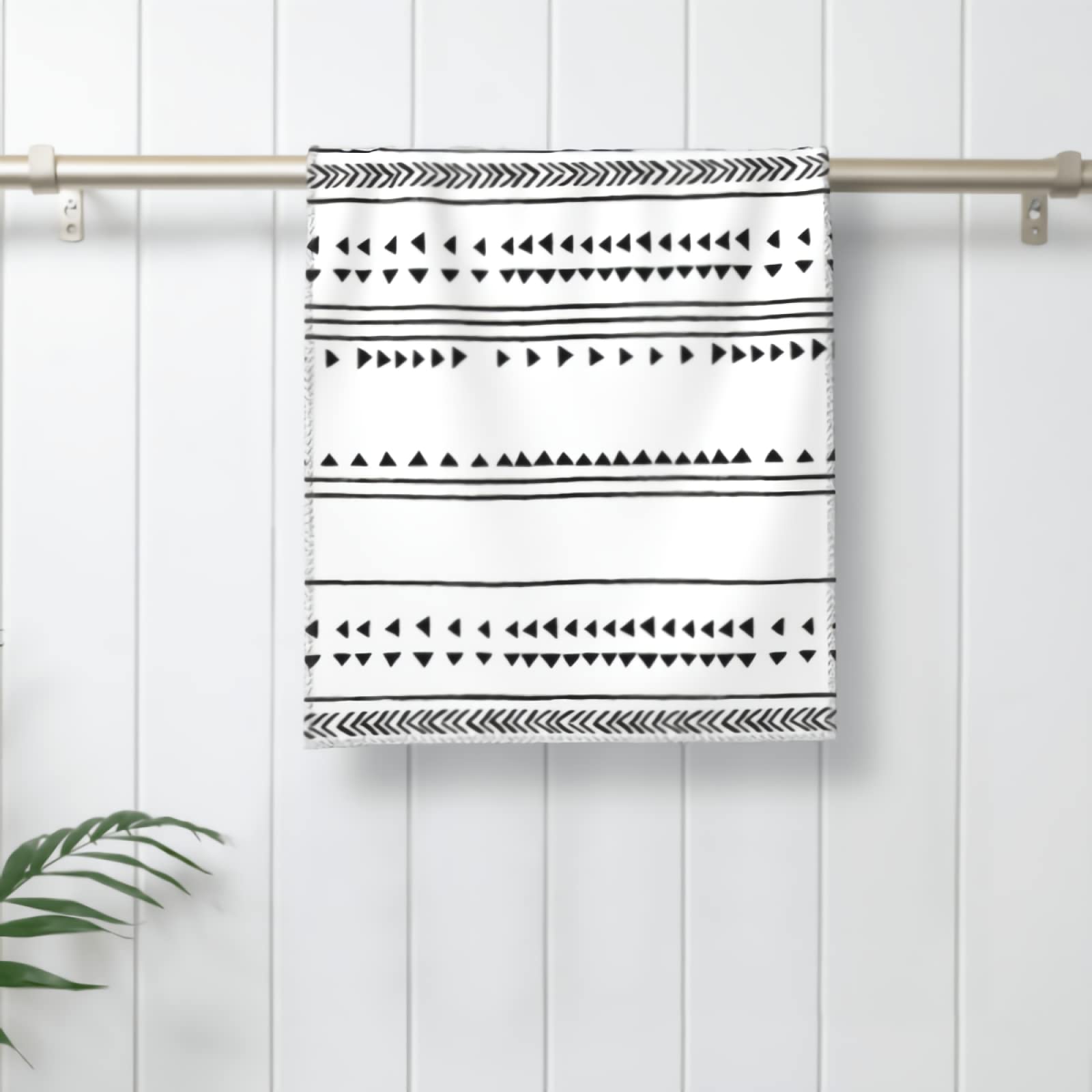 Cafl Black and White Boho Towels Triangles Stripes&Herringbone Multipurpose Towels Soft Highly Absorbent Towels Hand Towels for Bathroom,Hand, Face, Gym and Spa <12 x 27.5 Inch>