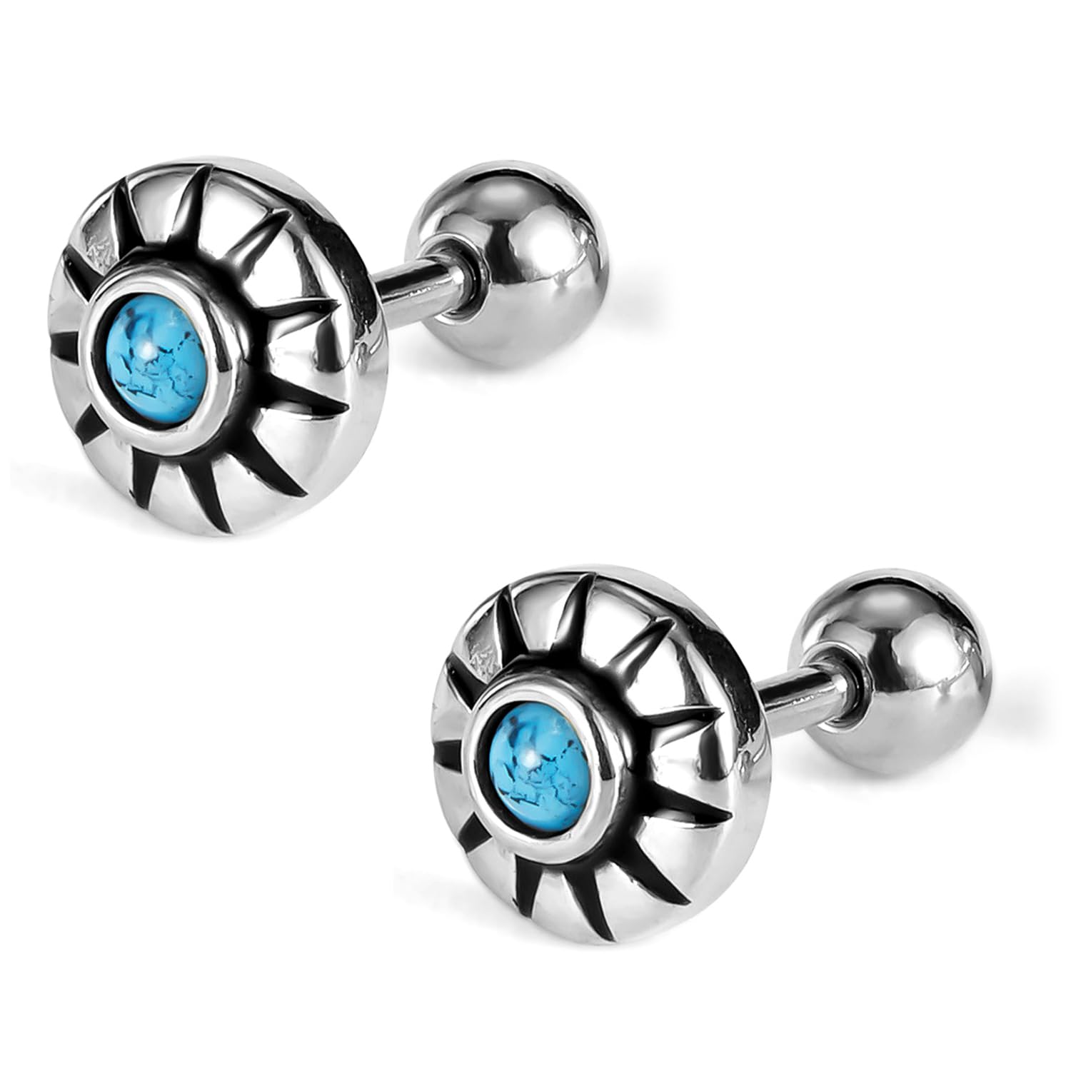 peora Silver Plated Blue Stone Studded Round Stud Earrings Gift For Men-picture-18