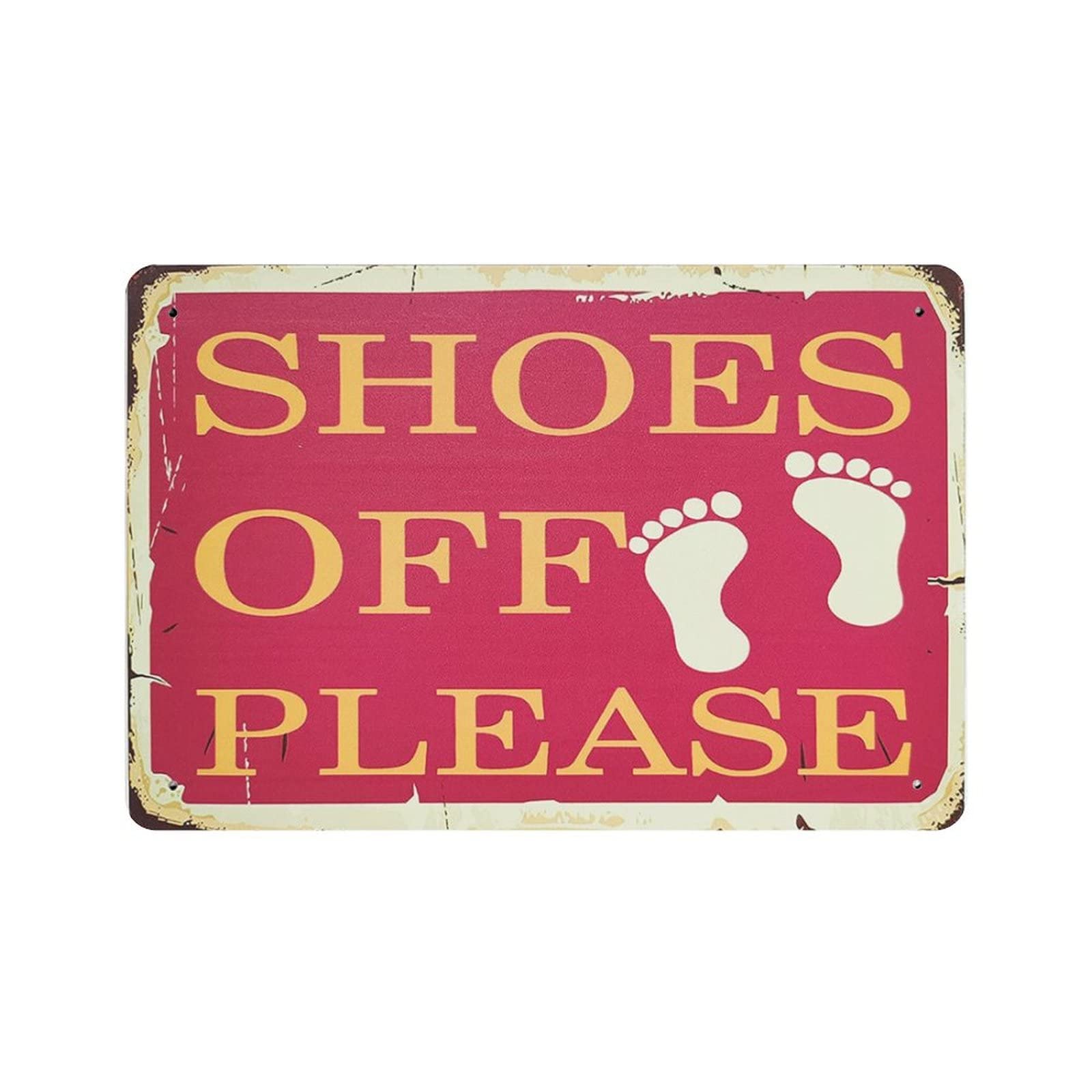 AOOEDM Shoes Off Please Vintage Metal Tin Sign for Home Coffee Shop Office Wall Art Metal Poster Garage Decor Man Cave Sign Inspirational Quote Wall Decor