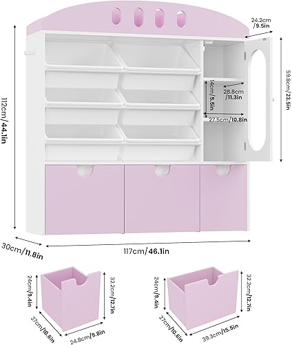 Miniatura 2 de FOTOSOK Organizadores de juguetes y almacenamiento con puerta, organización de sala de juegos, estantería y estantería con 3 cajones y 6