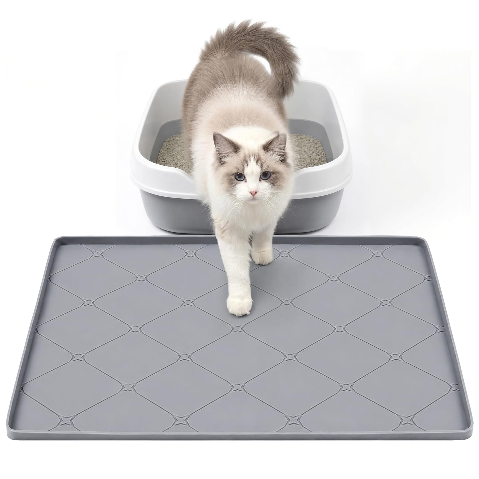 56x48cm Katzenklo Matte Silikon katzenstreu matte Wasserdicht katzenmatte | Vorleger Katzentoilette mit effektiver Streufangfunktion, leicht zu reinigende Katzenklo Unterlage