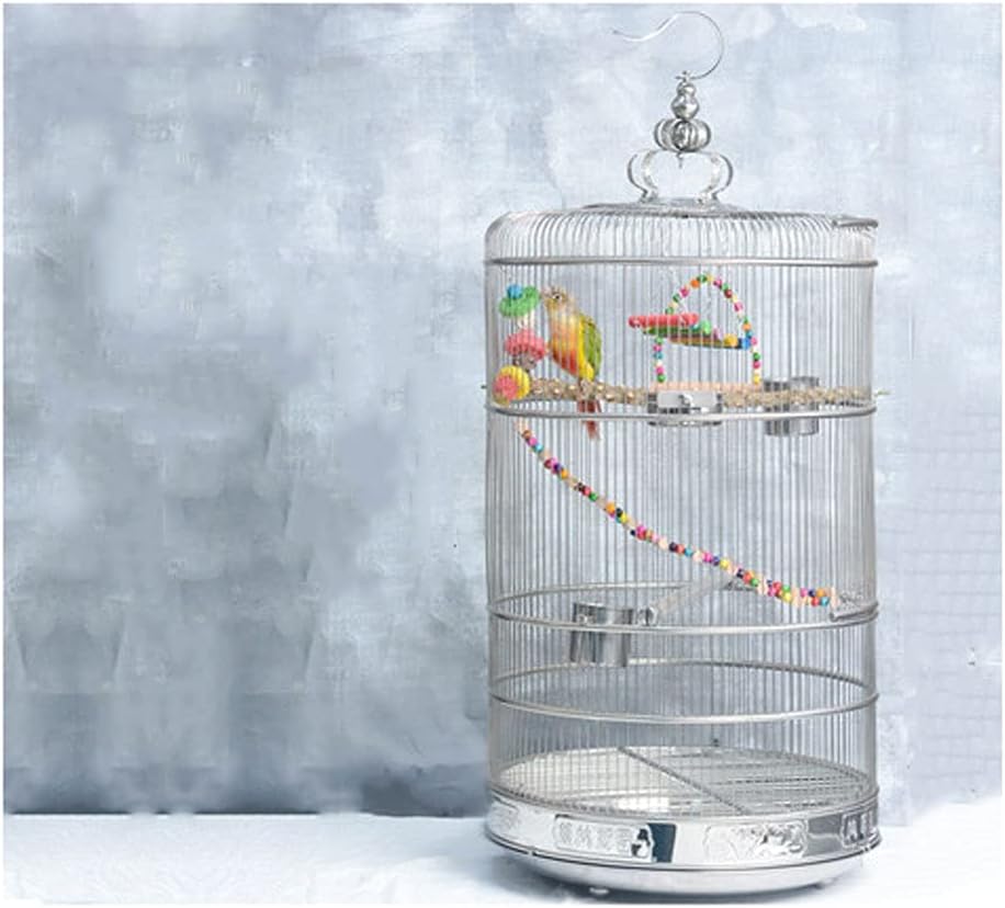 Bird Cage Stainless Steel Bold Bird Cage Parrot Big Bird Cage with Feeder and Pole can Be Used for Parakeets Canaries Love Birds(Color : B)