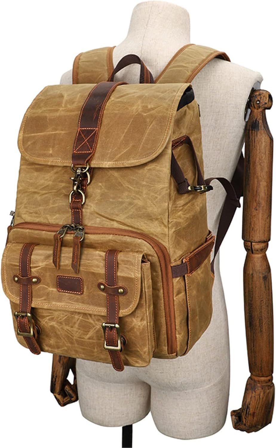 Mochila antirrobo de gran capacidad con compartimento para laptop, bolsa de fotografía de lona para hombres y mujeres, Amarillo Marrón, One Size
