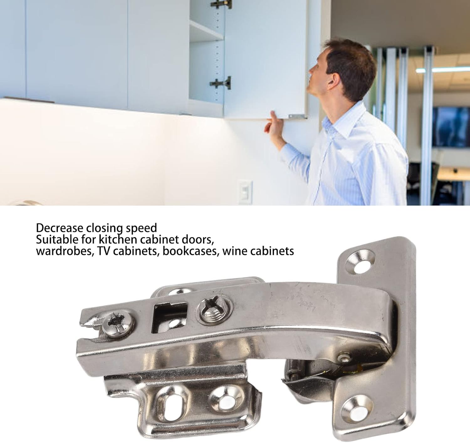 5Pcs Hydraulic Buffer Hinge, Cabinet Door Butt Hinge, Stainless Steel Soft Close Hinge with Reduced Noise and Anti Rust for Kitchen Wardrobe Bookcase TV Cabinet (B)