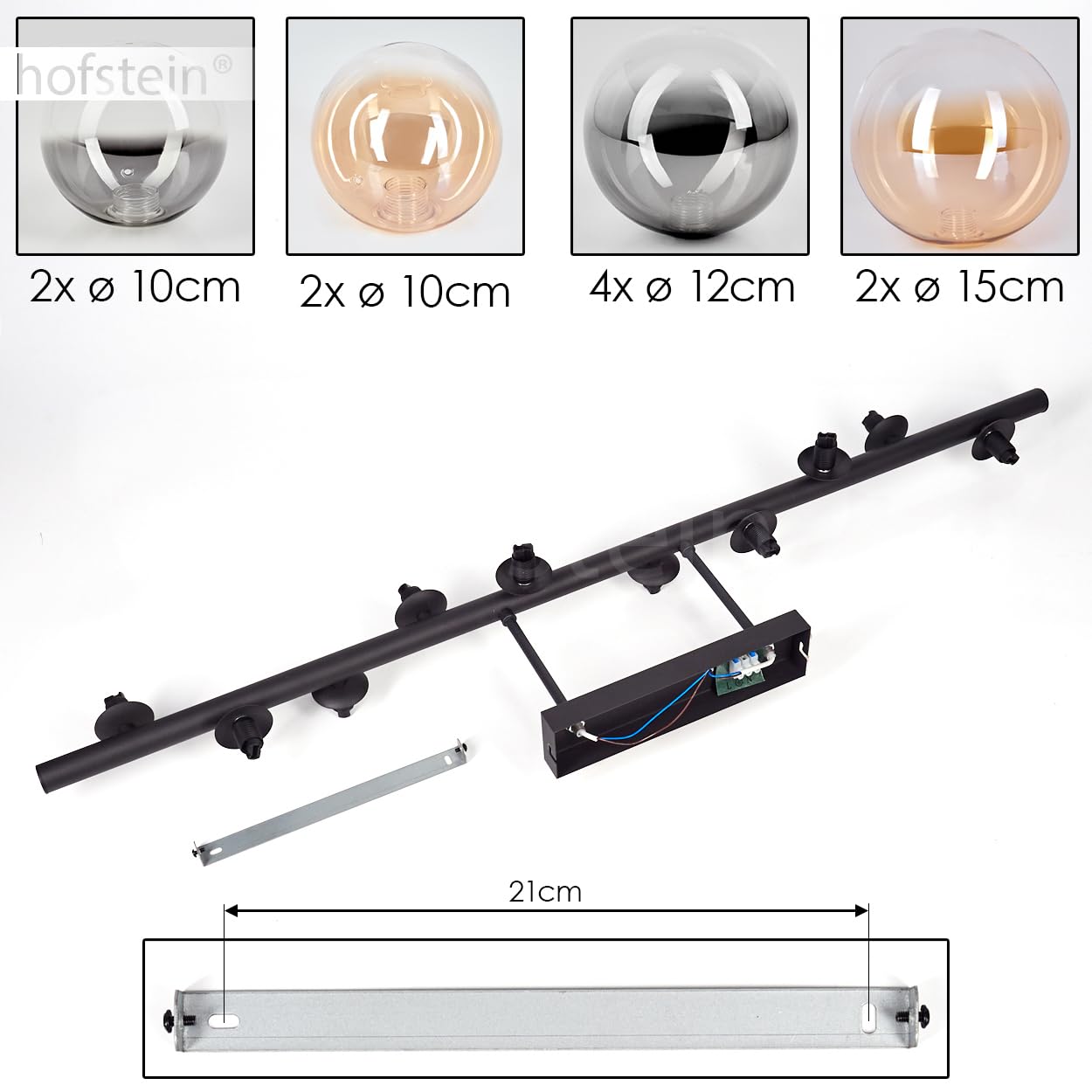 HOFSTEIN Plafoniera Chehalis 5 Luci - Lampada Da Soffitto Moderna Retrò In Metallo E Vetro (Nero/Fumé/Trasparente), Attacco G9